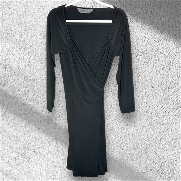 Norma Kamali Black Sweetheart Wrap Dress Classic Large Neutral Minimalist Work‎ - Picture 1 of 12